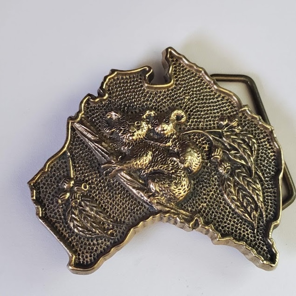 Australia Koala Bears Belt Buckle Solid Brass Wildlife Tree Souvenir Figural